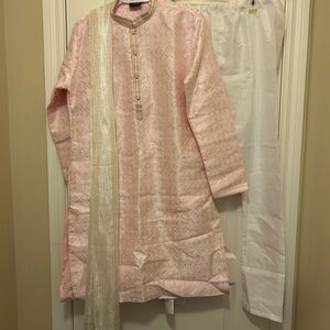 Pink Embroidered Kurta Set with White Pants